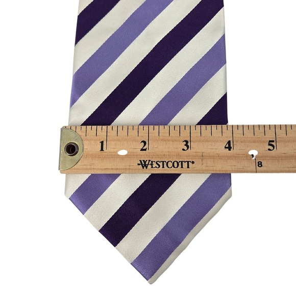 Bachrach Mens Striped Silk Necktie Made in Italy Purple Lavender Formal 58" - Picture 6 of 6